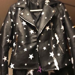 Black motorcycle faux leather jacket with stars